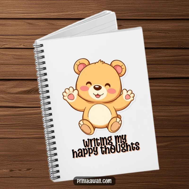 Funny notebook featuring a joyful teddy bear character waving, ideal for writing down thoughts, plans, and daily musings with a smile.