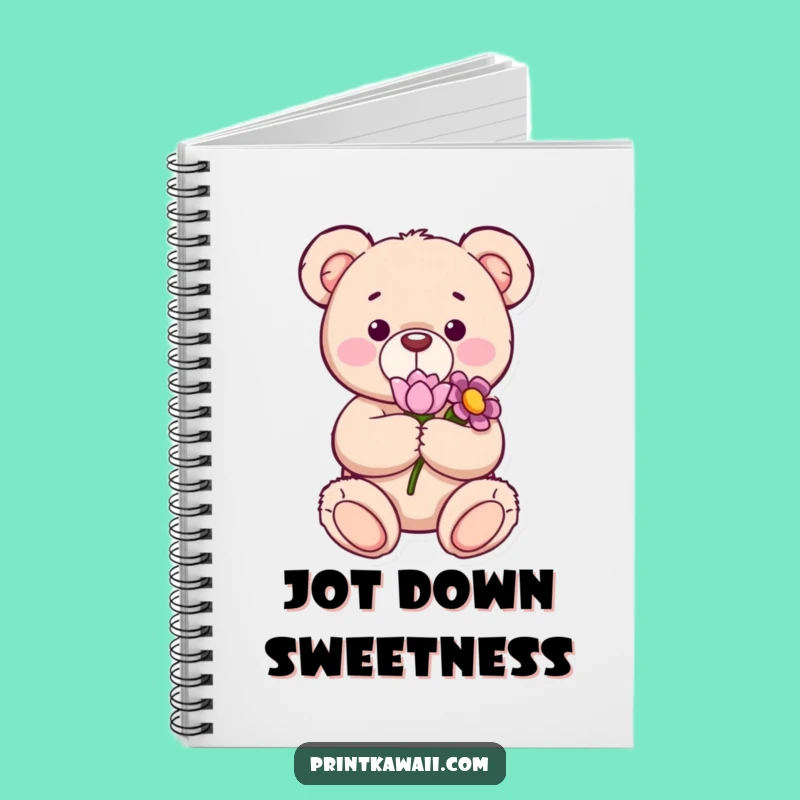 Funny Content Teddy Bear Flower Notebook, Sweet Journal for Gentle Thoughts