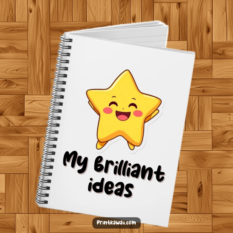 Funny notebook cover featuring a smiling star character joyfully jumping, perfect for jotting down bright ideas.
