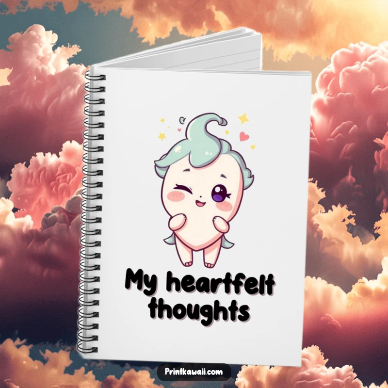 Funny notebook cover featuring a sparkling heart character giving a playful wink, perfect for jotting down thoughts.