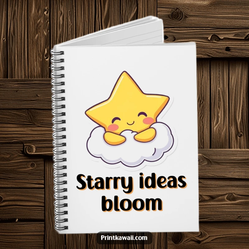 Funny Notebook: A cheerful star character hugs a fluffy cloud, perfect for journaling dreams and ideas.