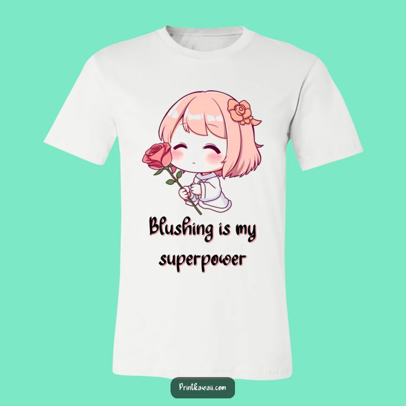 Funny Blushing Rose T-Shirt: Shy Character's Romantic Gesture, Great Gift