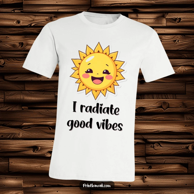 Funny t-shirt of a cheerful sun character with a wide smile, conveying optimism and radiant happiness.