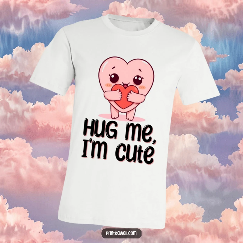 Funny t-shirt with a happy heart character extending a warm, welcoming hug, perfect for spreading cheer, a funny gift.