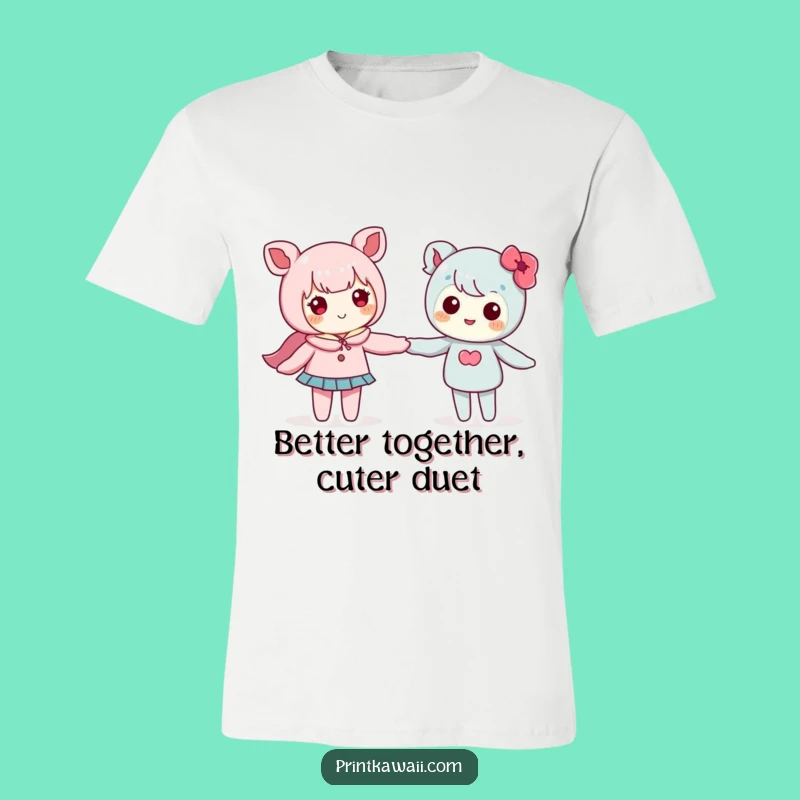 Funny Kawaii Friendship Tee: Cute Characters Holding Hands Forever