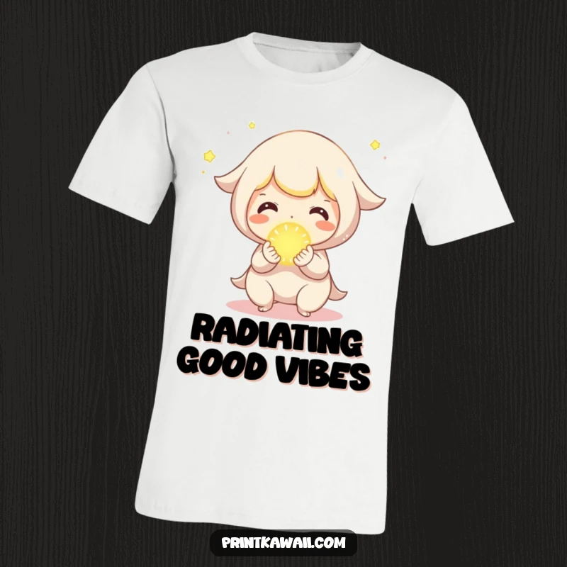 Funny T-Shirt featuring a cute character joyfully offering a small, glowing orb.