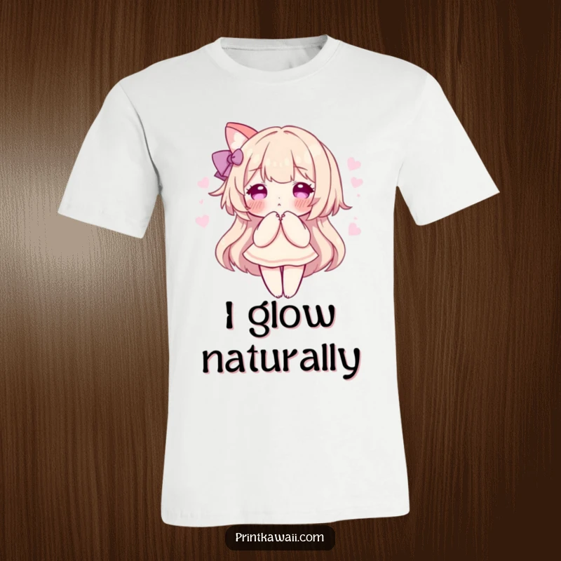 Funny T-Shirt with a character in a sweet pose, surrounded by a soft, pink aura, embodying gentle vibes and peaceful charm.