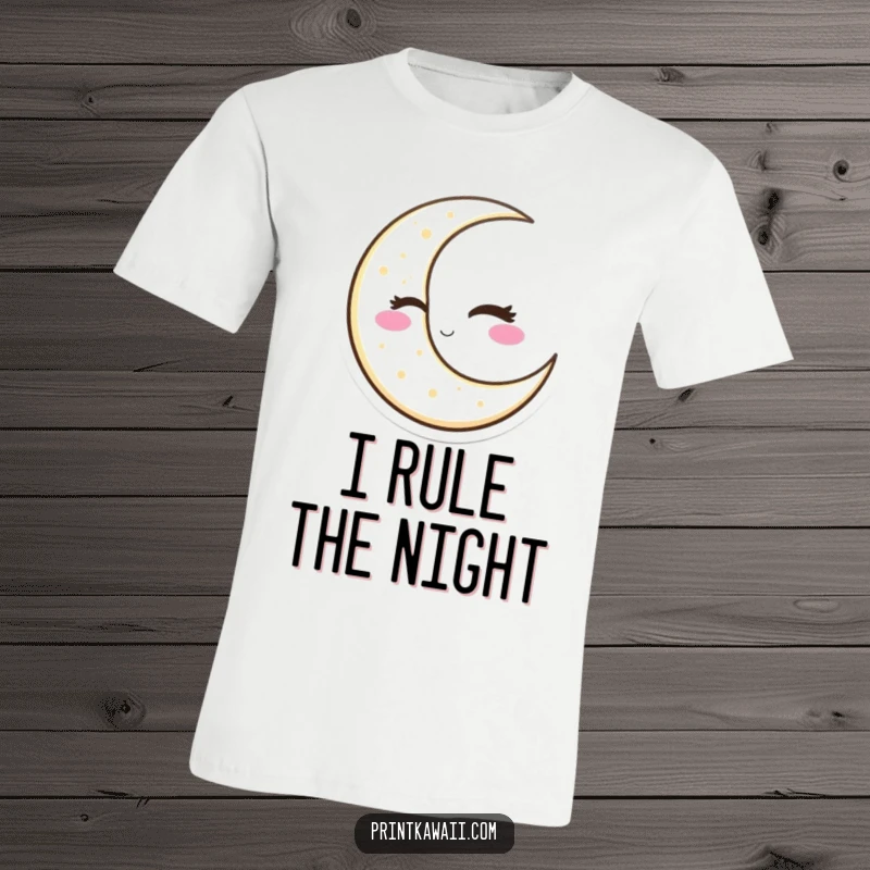 Funny Winking Moon T-Shirt with a slyly winking crescent moon character, showcasing celestial sass and humor, a great funny gift idea.