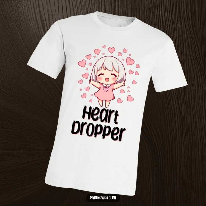 Funny T-Shirt: A character gleefully releasing a vibrant flock of tiny, fluttering hearts, spreading joy.