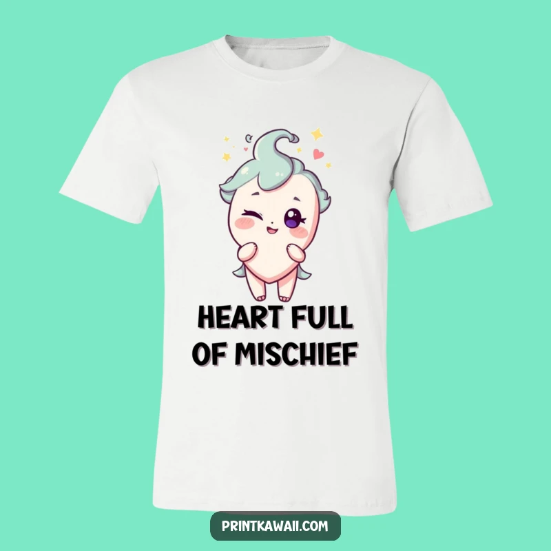 Funny Heart T-Shirt: Winking Character Tee for Playful Style