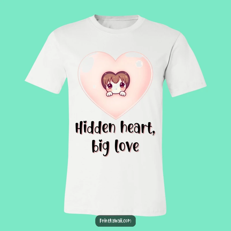 Funny Peek-a-Boo T-Shirt: Shy Character & Heart - Cute Funny Gift Apparel