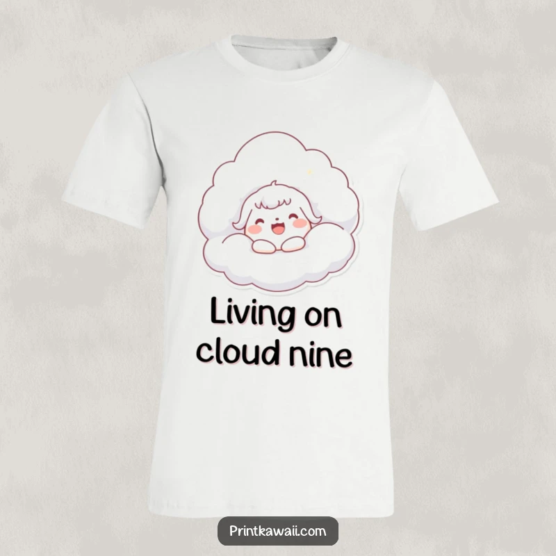 Funny Kawaii Cloud Hug T-Shirt: A cute character hugging a huge fluffy cloud with pure joy and delight.