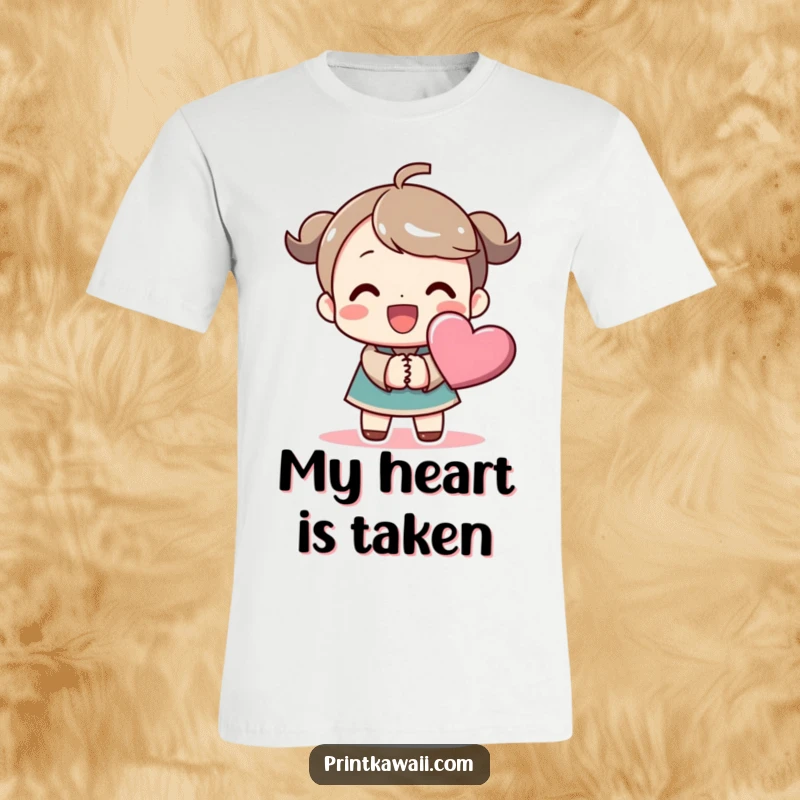 Funny T-Shirt with a beaming character holding hands with a stylized heart symbol, showcasing radiant love and pure, unadulterated joy.
