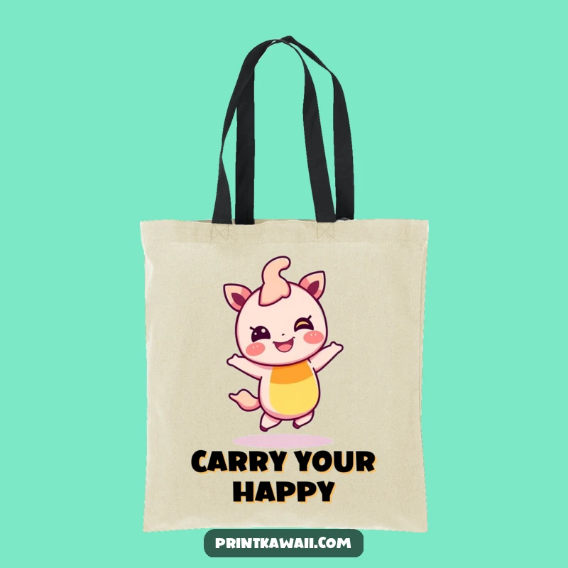 Funny Giggling Rainbow Hop Tote Bag, Cheerful Character Shopping Gift