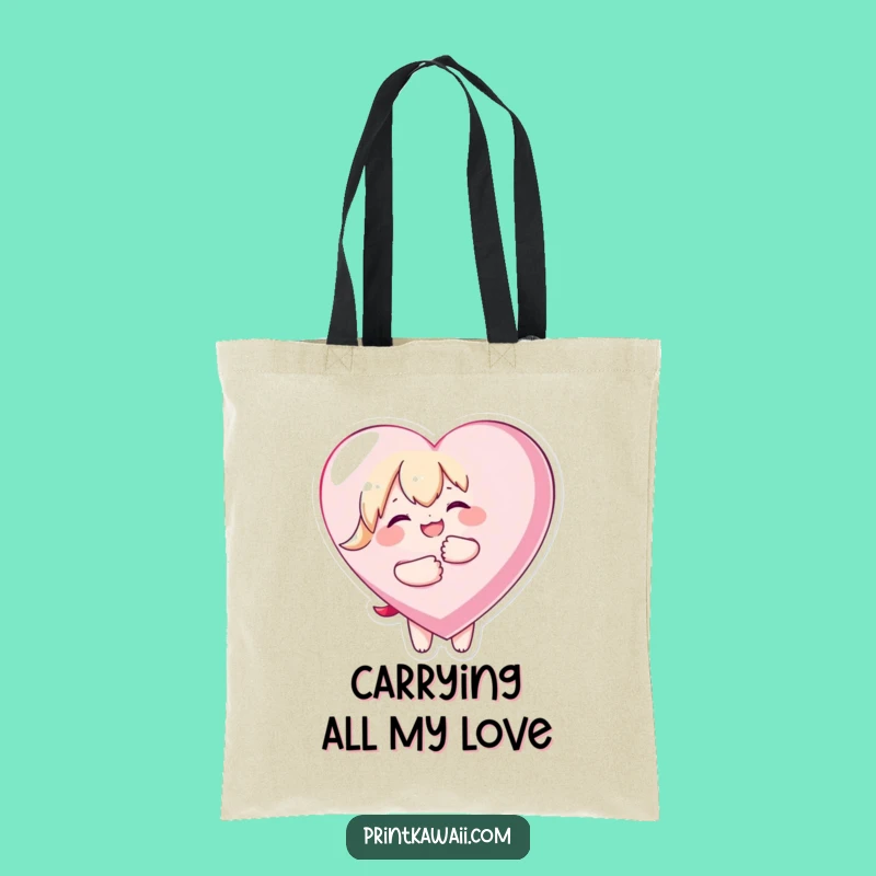 Funny Kawaii Love Tote Bag - Carry Your Heart Around