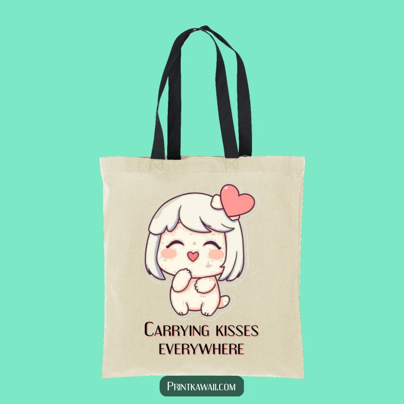 Funny Kissing Heart Tote Bag: Sweet Character Accessory, Perfect Shopping Funny Gift