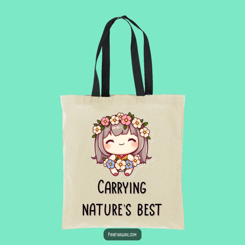 Funny Floral Tote Bag: Cute Kawaii Character's Sweet Smile