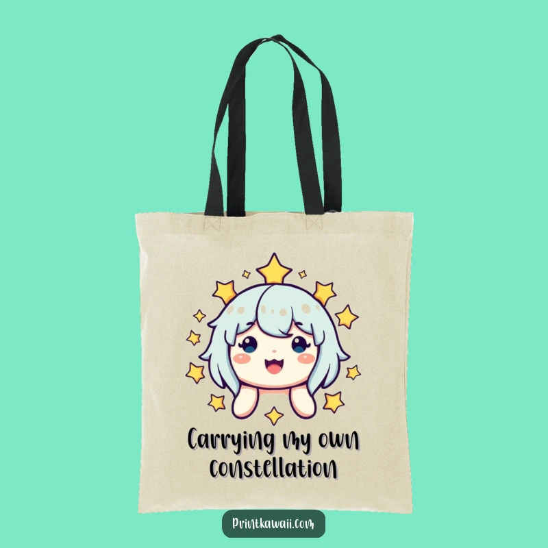 Funny Celestial Smile Tote: Carry Your Day with a Star Character!