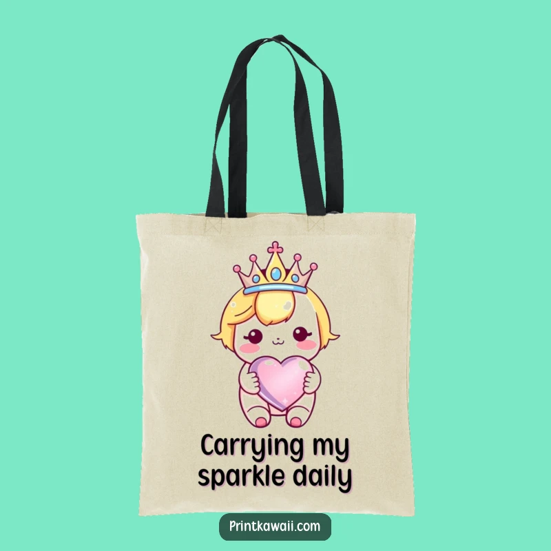 Funny Kawaii Crown Heart Tote Bag: Stylish Royal Character Carry-all, Funny Gift