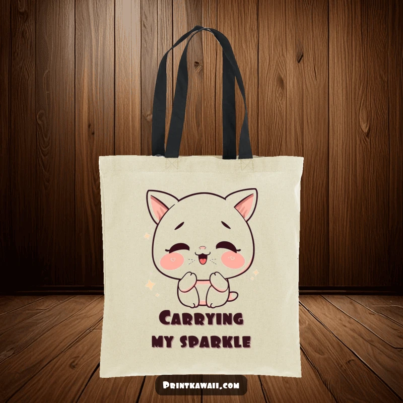 Funny Kawaii Kiss Tote Bag: Cute character giggling, blowing glittery kisses, perfect for carrying daily items.