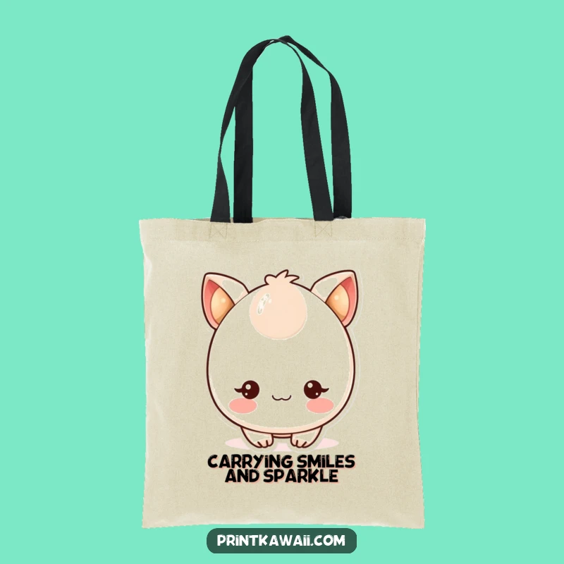 Funny Kawaii Tote Bag: Cute Character's Blushing, Twinkling Style