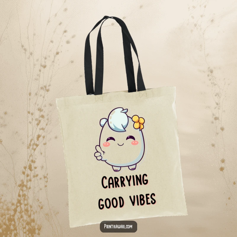 Funny Tote Bag featuring a character radiating sweetness while giving a hearty thumbs up, a symbol of everything being great.