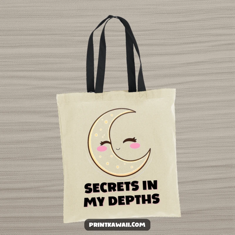 Funny Winking Moon Tote Bag featuring a slyly winking crescent moon character, perfect for carrying essentials with cosmic humor, a cute funny gift.