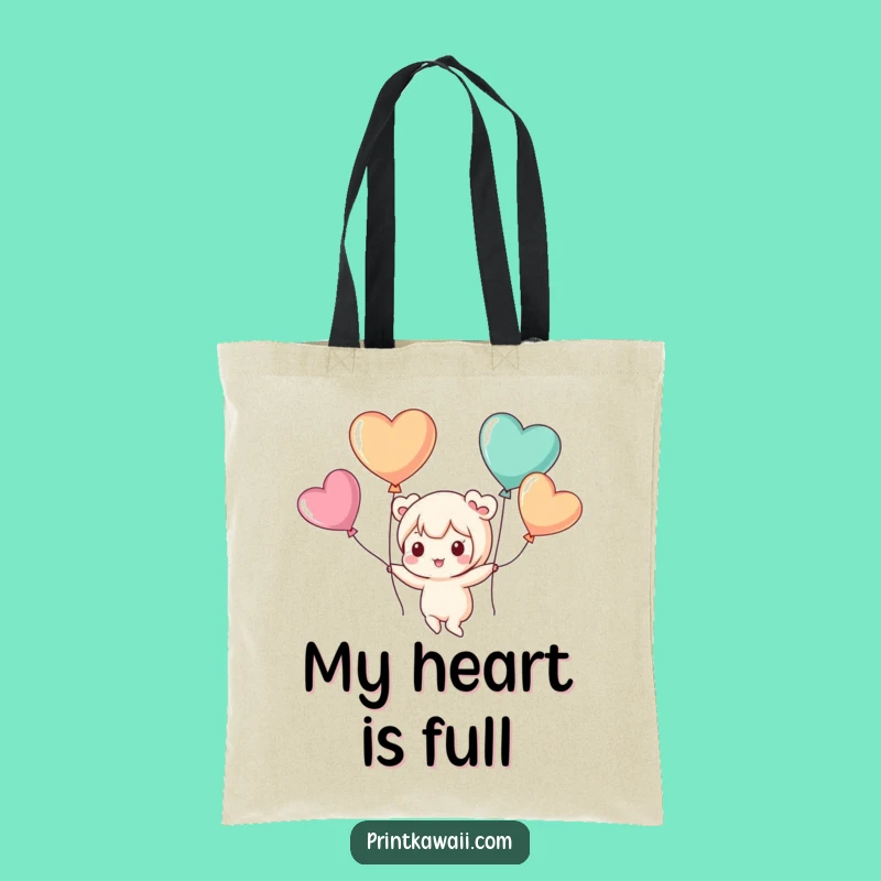 Funny Floating Tote Bag: Cute Kawaii Character's Heart Balloon Carryall